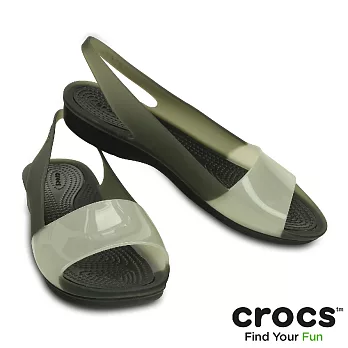 Crocs - 女款 - 色彩布駱格亮透平底鞋 -35黑/水泥灰色