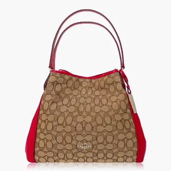 【COACH 實搭耐用】織布 / 手提 / 肩背三層包_卡其紅