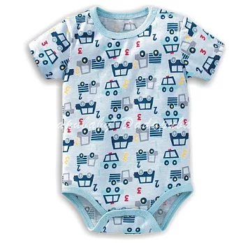 肩扣印花包屁衣 印花三角哈 短袖 圓領 軟綿 汽車 肩扣 肩釦 包臀 連身 哈衣12M藍車車