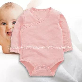 竹節棉包屁衣 薄綿 長袖 冷氣房 前開 側釦 反摺袖 護手 和服 新生兒 包屁衣 哈衣3M粉紅