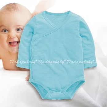 竹節棉包屁衣 薄綿 長袖 冷氣房 前開 側釦 反摺袖 護手 和服 新生兒 包屁衣 哈衣3M藍色