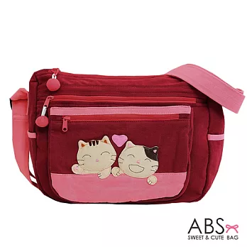 【ABS貝斯貓】可愛貓咪拼布側背包 (大紅) 88-107