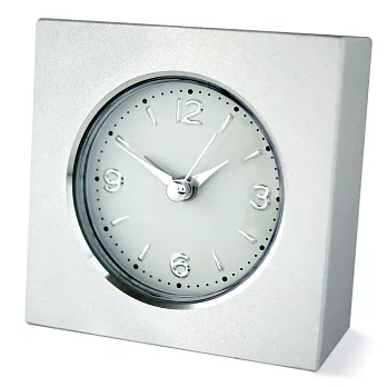 極簡主義 經典流線金屬小型鬧鐘座鐘台鐘-方形銀框白面