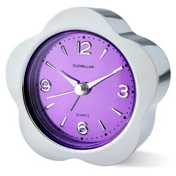 極簡主義 經典流線金屬小型鬧鐘座鐘台鐘-花朵銀框紫面