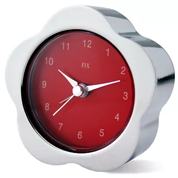 極簡主義 經典流線金屬小型鬧鐘座鐘台鐘-花朵銀眶紅面