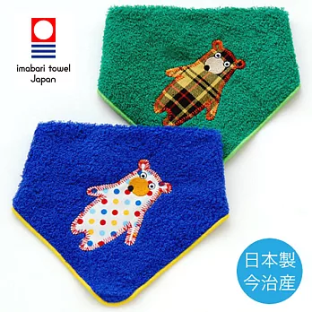 日本製Crescendo今治毛巾，兩用手帕領巾-寶貝熊(墨綠)
