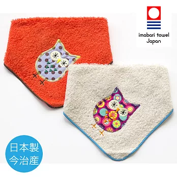 日本製Crescendo今治毛巾，兩用手帕領巾-貓頭鷹(米白)