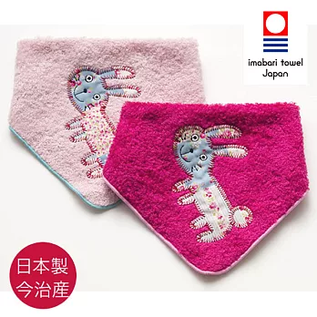 日本製Crescendo今治毛巾，兩用手帕領巾-兔子(桃紅)
