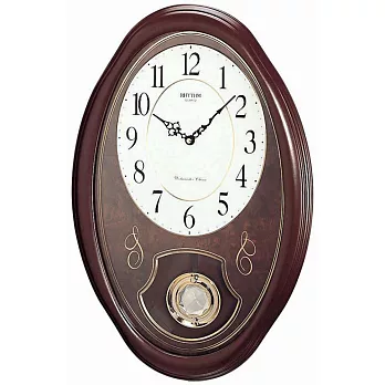 RHYTHM麗聲 CMJ320 古典風整點報時水晶鐘擺實木掛鐘-實木色