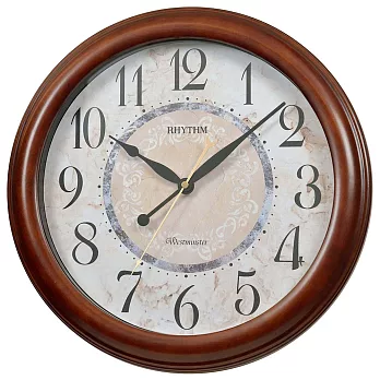 RHYTHM 麗聲 CMH803 實木外框大理石紋鐘面音樂掛鐘-實木色