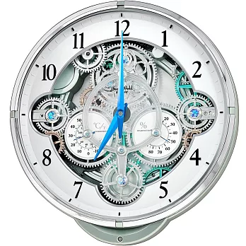 RHYTHM 麗聲 4MH886溫度濕度光控音樂報時水晶掛鐘-絢麗銀