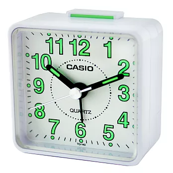 CASIO 卡西歐 TQ-140 袖珍型夜光石英鬧鐘-全白