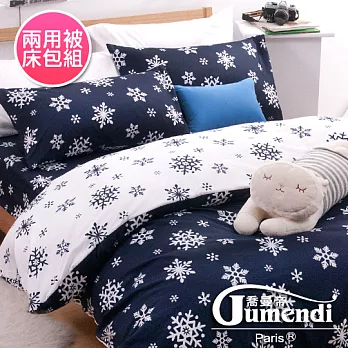 【法國Jumendi-雪花戀語】台灣製活性天絲絨加大四件式兩用被床包組