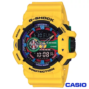 CASIO卡西歐 G-SHOCK街頭時尚多層次亮彩色系運動雙顯錶-黃 GA-400-9A