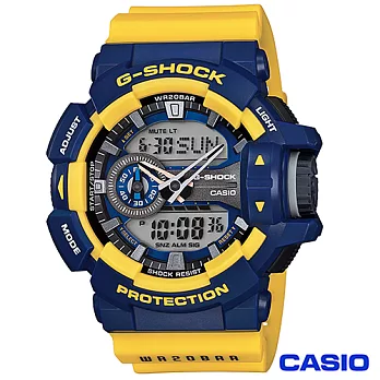 CASIO卡西歐 G-SHOCK街頭時尚多層次亮彩色系運動雙顯錶-藍黃 GA-400-9B