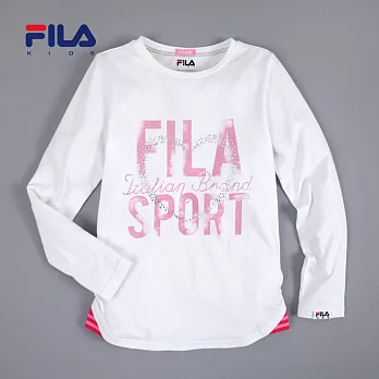 【FILA】閃亮愛心長袖圓領衫(白)135白