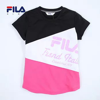 【FILA】三色亮眼拼接圓領衫(黑)155黑