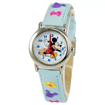 【迪士尼】米奇休閒刺繡皮帶錶(DC8606)