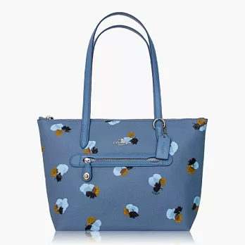 【COACH 實搭耐用】皮革 / 手提 / 肩背托特包_藍花