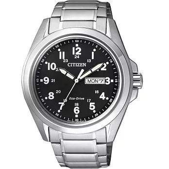 CITIZEN 商業份子光動能時尚優質腕錶-黑+鋼帶-AW0050-58E