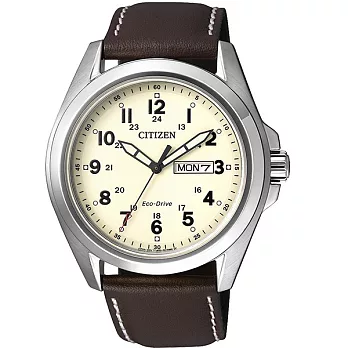 CITIZEN 商業份子光動能時尚優質腕錶-米黃-AW0050-15A