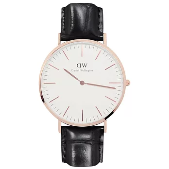 DW Daniel Wellington Classic Reading 黑鱷皮革錶帶 玫瑰金錶框 手錶/40mm0114DW