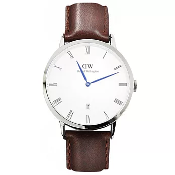 DW Daniel Wellington Dapper St Mawes 棕皮革錶帶 銀錶框 手錶/38mm1120DW