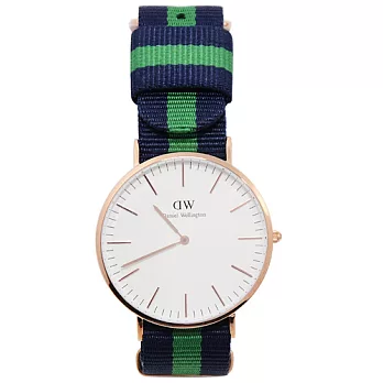 DW Daniel Wellington Warwick 藍綠尼龍錶帶 玫瑰金框 手錶/40mm0105DW