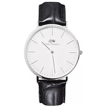 DW Daniel Wellington Classic Reading 黑鱷皮革錶帶 銀錶框 手錶/40mm0214DW