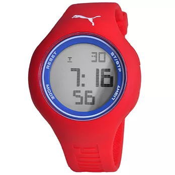 PUMA 跳色韻律 PU錶帶 運動時尚腕錶-紅/44mm紅