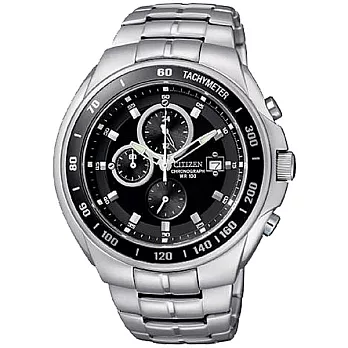 CITIZEN突擊拉法爾三眼時尚男錶-黑X銀