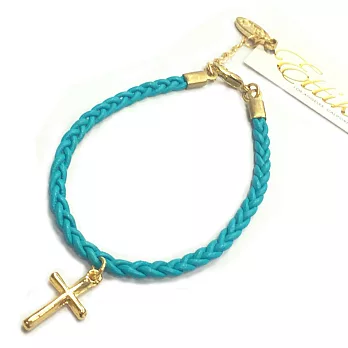 Ettika Leather Bracelet 幸運手環 土耳其藍皮革 金色十字架墜