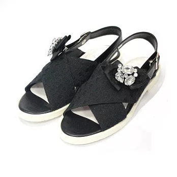 【U】JELLY BEANS - 優雅蕾絲交叉涼鞋(三色可選)JPN22.5 - 黑色