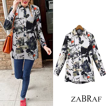 【BR】小肩領寬鬆印花襯衫-M~XXL可選(現貨+預購)M白色