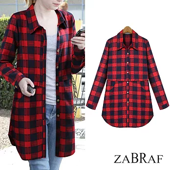 【BR】格紋雙口袋設計長板襯衫-M~XXL可選(現貨+預購)M紅格