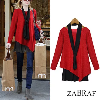 【BR】假兩件拼接雪紡寬鬆上衣-M~XXL可選(現貨+預購)M紅色