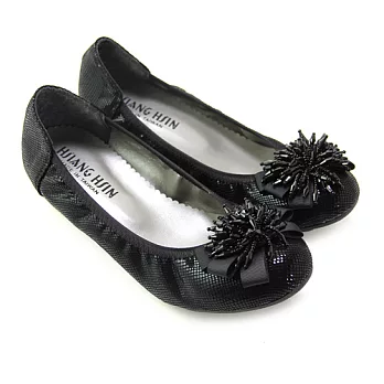 【Pretty】絢麗立體串珠花朵造型中粗跟包鞋38黑色