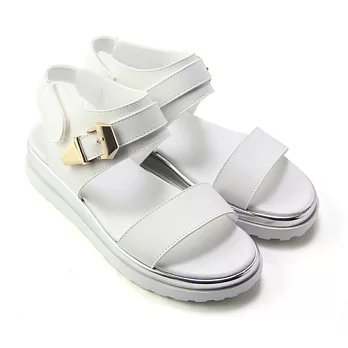 【Pretty】韓系金屬扣飾沾黏式一字帶涼鞋23.5白色