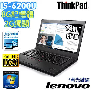 【Lenovo】ThinkPad T460 14吋 i5-6200U 2G獨顯 8G記憶體 500G FHD商務筆電-Win7專業版(20FNA00WTW)