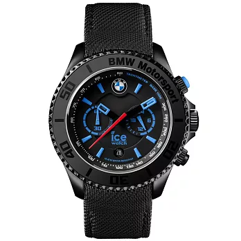 【Ice-Watch】BMW紳士系列 命運之輪經典計時腕錶-大 ( 全黑/藍 IWBM.CH.KLB.B.L.14)