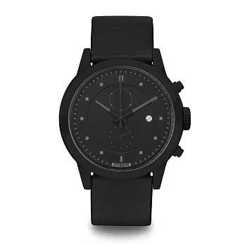 HYPERGRAND - 冷鋼計時系列/黑錶盤黑皮革 手錶 Maverick Chrono Blackout Classic Black Leather