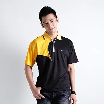 【遊遍天下】MIT台灣製男款抗UV涼爽吸濕排汗機能POLO衫(S041)L黑/黃