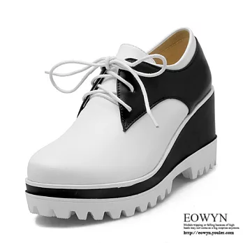 EOWYN．百搭拼色系帶圓頭坡跟楔型包鞋EMD04272-69/2色/34-39碼現貨+預購34白色