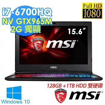 【MSI 微星】GS60 6QD-450TW 15.6吋《1TB+128G SSD》i7-6700HQ GTX965-2G獨顯 FHD電競筆電-Win10