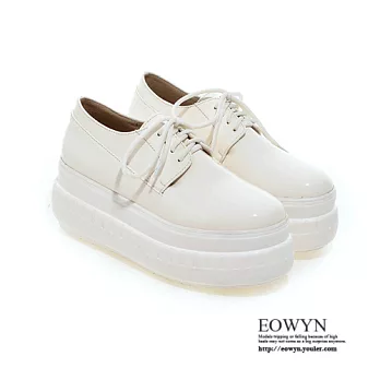 EOWYN．歐美風圓頭系帶休閒厚底鬆糕包鞋EMD04185-79/2色/34-39碼現貨+預購34白色
