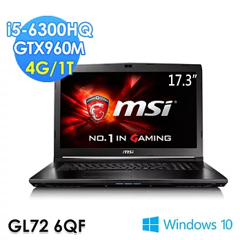 msi微星 GL72 6QF-485TW 17.3吋 i5-6300HQ GTX960M WIN10電競筆電