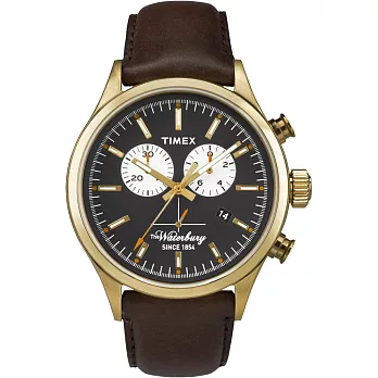 TIMEX 160周年飛越時代計時皮帶腕錶-金黑x深咖啡