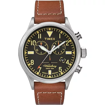 TIMEX 160周年刻劃時代計時皮帶腕錶-銀黑x卡其