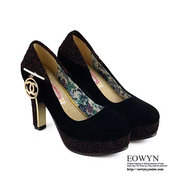 EOWYN．性感顯瘦圓頭金屬裝飾包鞋/高跟鞋EMD04144-70/1色/34-39碼現貨+預購34黑色