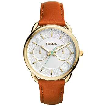 FOSSIL 精緻時尚日期腕錶-金x深咖啡皮帶